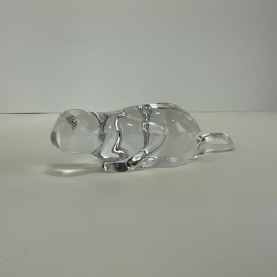 -216- UNMARKED | Clear Glass Crouching Cat Figure