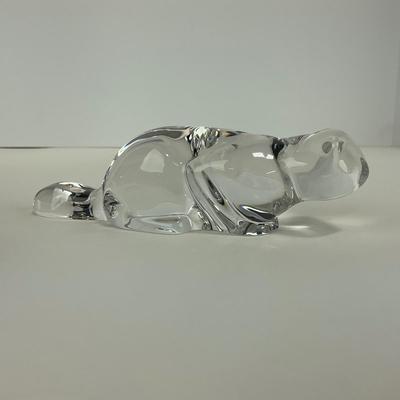 -216- UNMARKED | Clear Glass Crouching Cat Figure