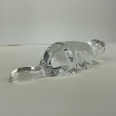 -216- UNMARKED | Clear Glass Crouching Cat Figure