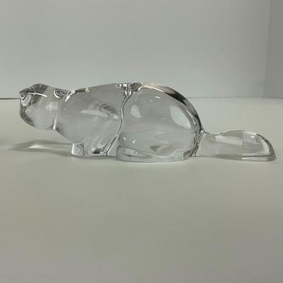 -216- UNMARKED | Clear Glass Crouching Cat Figure