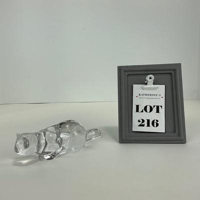 -216- UNMARKED | Clear Glass Crouching Cat Figure