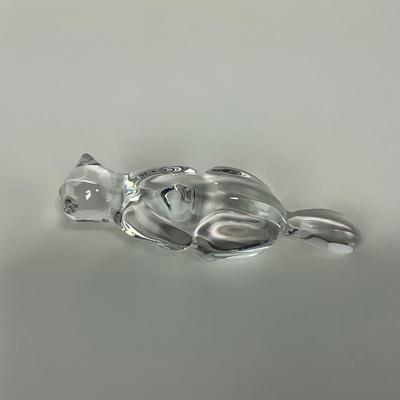-216- UNMARKED | Clear Glass Crouching Cat Figure