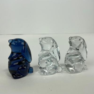 -228- VIKING | Small Clear Glass & Blue Small Rabbit Figures
