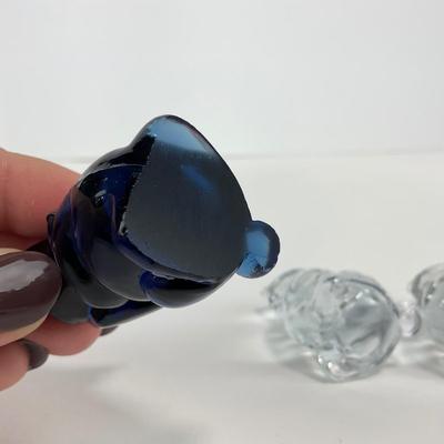 -228- VIKING | Small Clear Glass & Blue Small Rabbit Figures