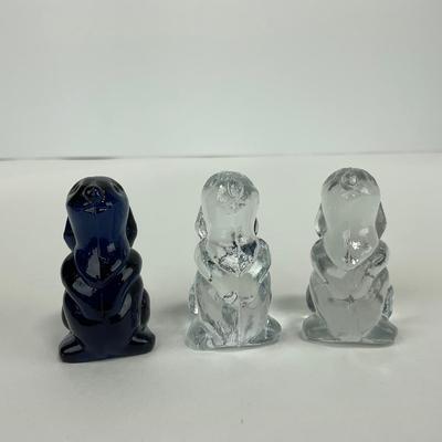 -228- VIKING | Small Clear Glass & Blue Small Rabbit Figures