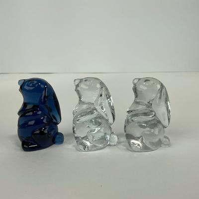 -228- VIKING | Small Clear Glass & Blue Small Rabbit Figures