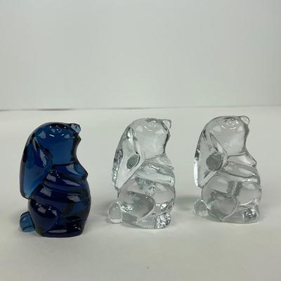 -228- VIKING | Small Clear Glass & Blue Small Rabbit Figures