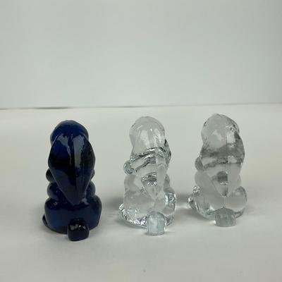 -228- VIKING | Small Clear Glass & Blue Small Rabbit Figures
