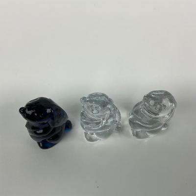-228- VIKING | Small Clear Glass & Blue Small Rabbit Figures
