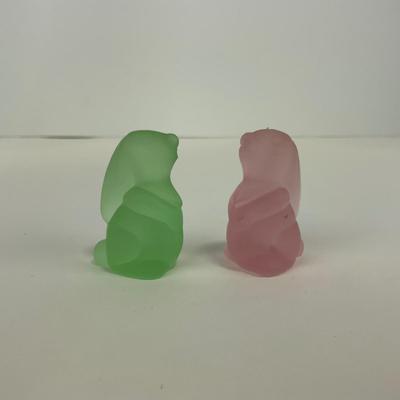 -229- VIKING | Frosted Green & Pink Small Rabbit Figures
