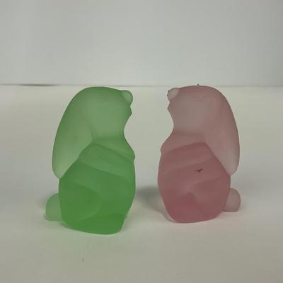 -229- VIKING | Frosted Green & Pink Small Rabbit Figures