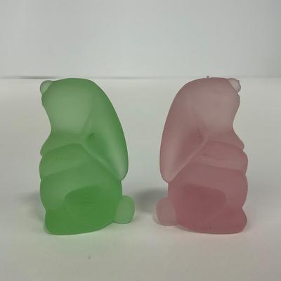-229- VIKING | Frosted Green & Pink Small Rabbit Figures