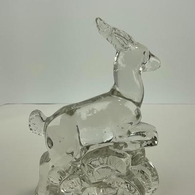 -242- NEW MARTINSVILLE | Clear Glass Leaping Gazelle Bookend