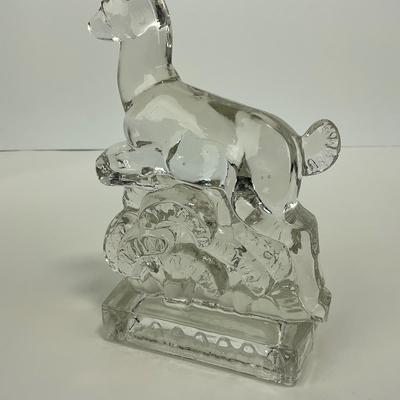-242- NEW MARTINSVILLE | Clear Glass Leaping Gazelle Bookend