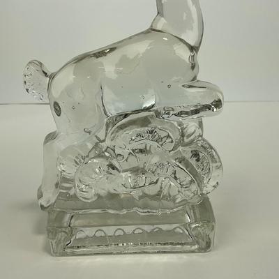 -242- NEW MARTINSVILLE | Clear Glass Leaping Gazelle Bookend