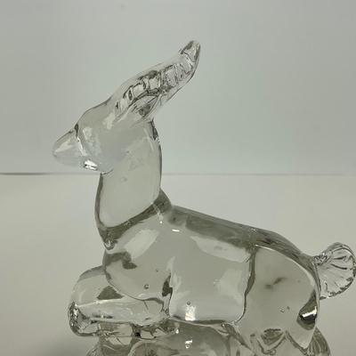 -242- NEW MARTINSVILLE | Clear Glass Leaping Gazelle Bookend