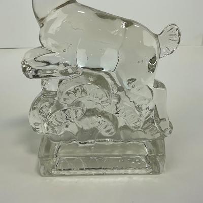 -242- NEW MARTINSVILLE | Clear Glass Leaping Gazelle Bookend