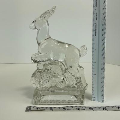 -242- NEW MARTINSVILLE | Clear Glass Leaping Gazelle Bookend