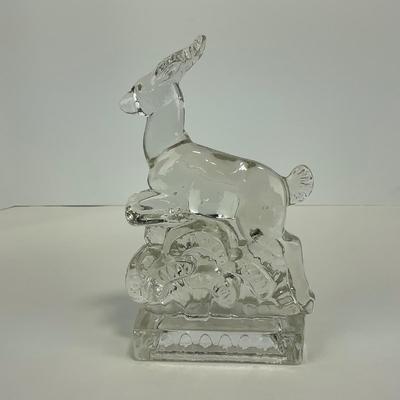 -242- NEW MARTINSVILLE | Clear Glass Leaping Gazelle Bookend