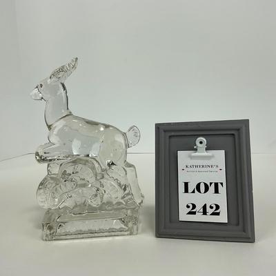 -242- NEW MARTINSVILLE | Clear Glass Leaping Gazelle Bookend