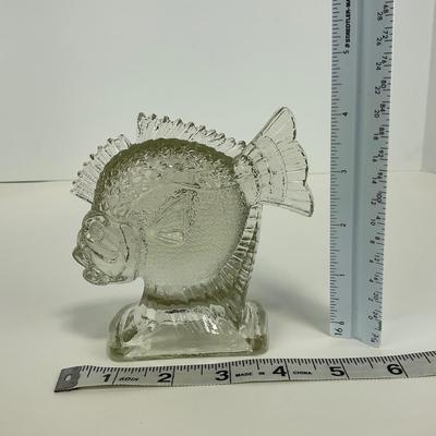 -251- COLLECTIBLE | Clear Glass Deep Sea Fish Bookend