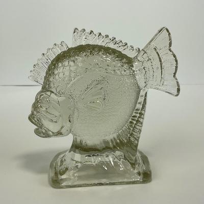 -251- COLLECTIBLE | Clear Glass Deep Sea Fish Bookend