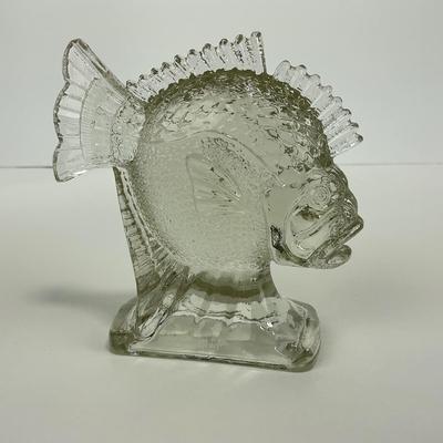 -251- COLLECTIBLE | Clear Glass Deep Sea Fish Bookend