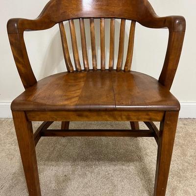 Vintage Slatted Back Walnut Bankers Chair