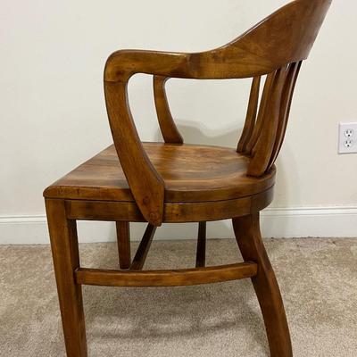 Vintage Slatted Back Walnut Bankers Chair