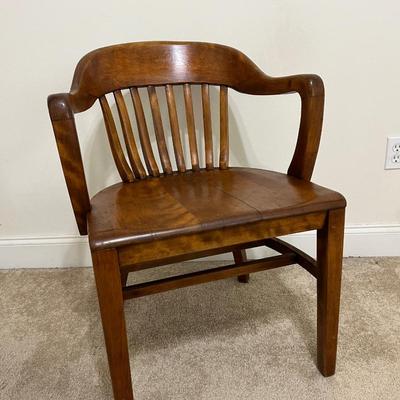 Vintage Slatted Back Walnut Bankers Chair