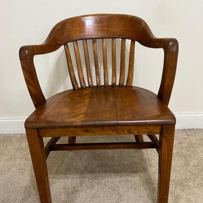 Vintage Slatted Back Walnut Bankers Chair