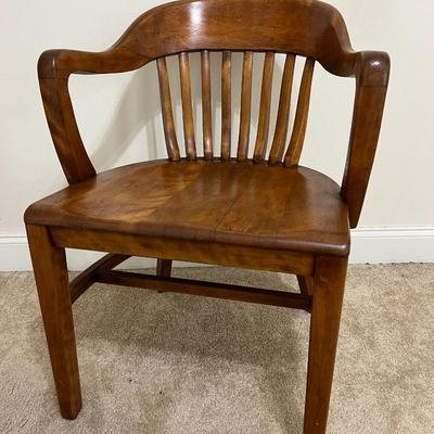 Vintage Slatted Back Walnut Bankers Chair