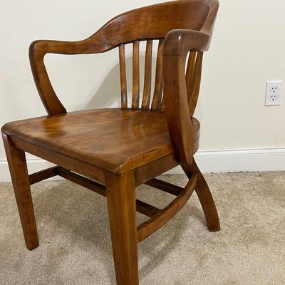 Vintage Slatted Back Walnut Bankers Chair