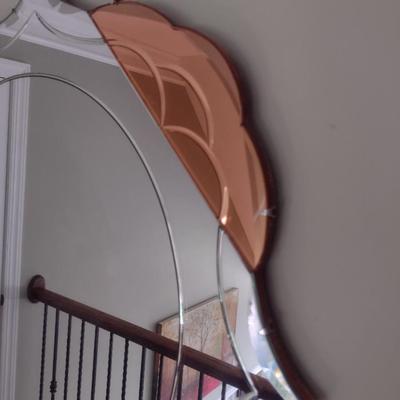 Stunning Vintage Art Deco Frameless Mirror with Champagne and Clear Glass Face