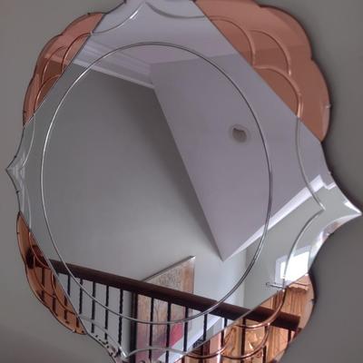 Stunning Vintage Art Deco Frameless Mirror with Champagne and Clear Glass Face