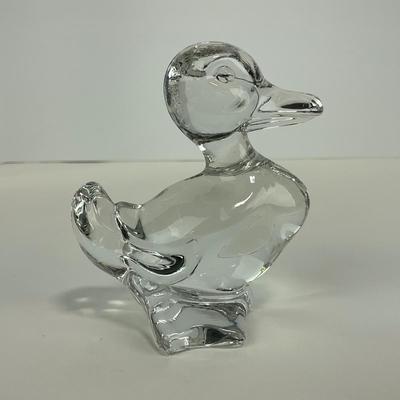 -257- FOSTORIA | Clear Glass momma Duck & Duckling Figures