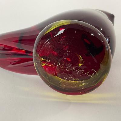 -258- TITAN ART GLASS | Red Amberina Cardinal Of Love | Signed