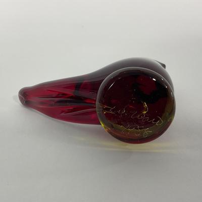 -258- TITAN ART GLASS | Red Amberina Cardinal Of Love | Signed