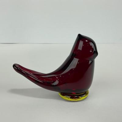 -258- TITAN ART GLASS | Red Amberina Cardinal Of Love | Signed