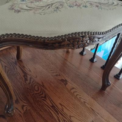 Vintage French Louis XV Carved Walnut Framed Armchair with Tapestry Upholstered Seat and Back