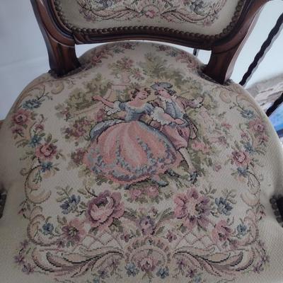 Vintage French Louis XV Carved Walnut Framed Armchair with Tapestry Upholstered Seat and Back
