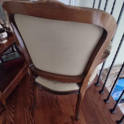 Vintage French Louis XV Carved Walnut Framed Armchair with Tapestry Upholstered Seat and Back