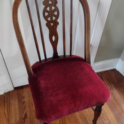 Antique Oak Bentwood Back Sitting Chair with Upholstered Seat