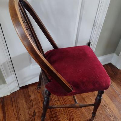 Antique Oak Bentwood Back Sitting Chair with Upholstered Seat