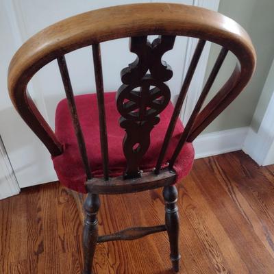 Antique Oak Bentwood Back Sitting Chair with Upholstered Seat