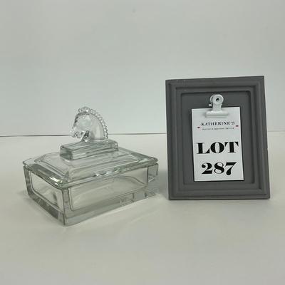 -287- HEISEY | Clear Glass Horsehead Figural Cigarette Box