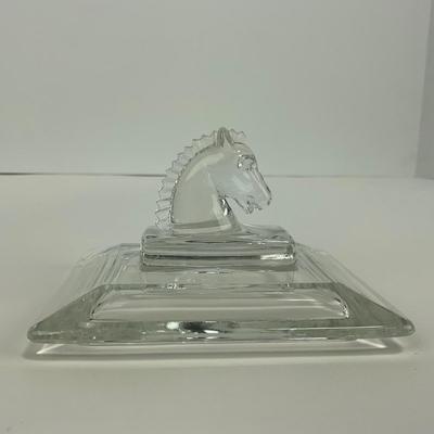 -287- HEISEY | Clear Glass Horsehead Figural Cigarette Box