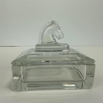 -287- HEISEY | Clear Glass Horsehead Figural Cigarette Box