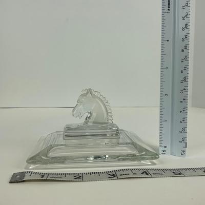 -287- HEISEY | Clear Glass Horsehead Figural Cigarette Box