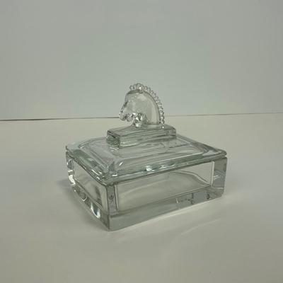 -287- HEISEY | Clear Glass Horsehead Figural Cigarette Box